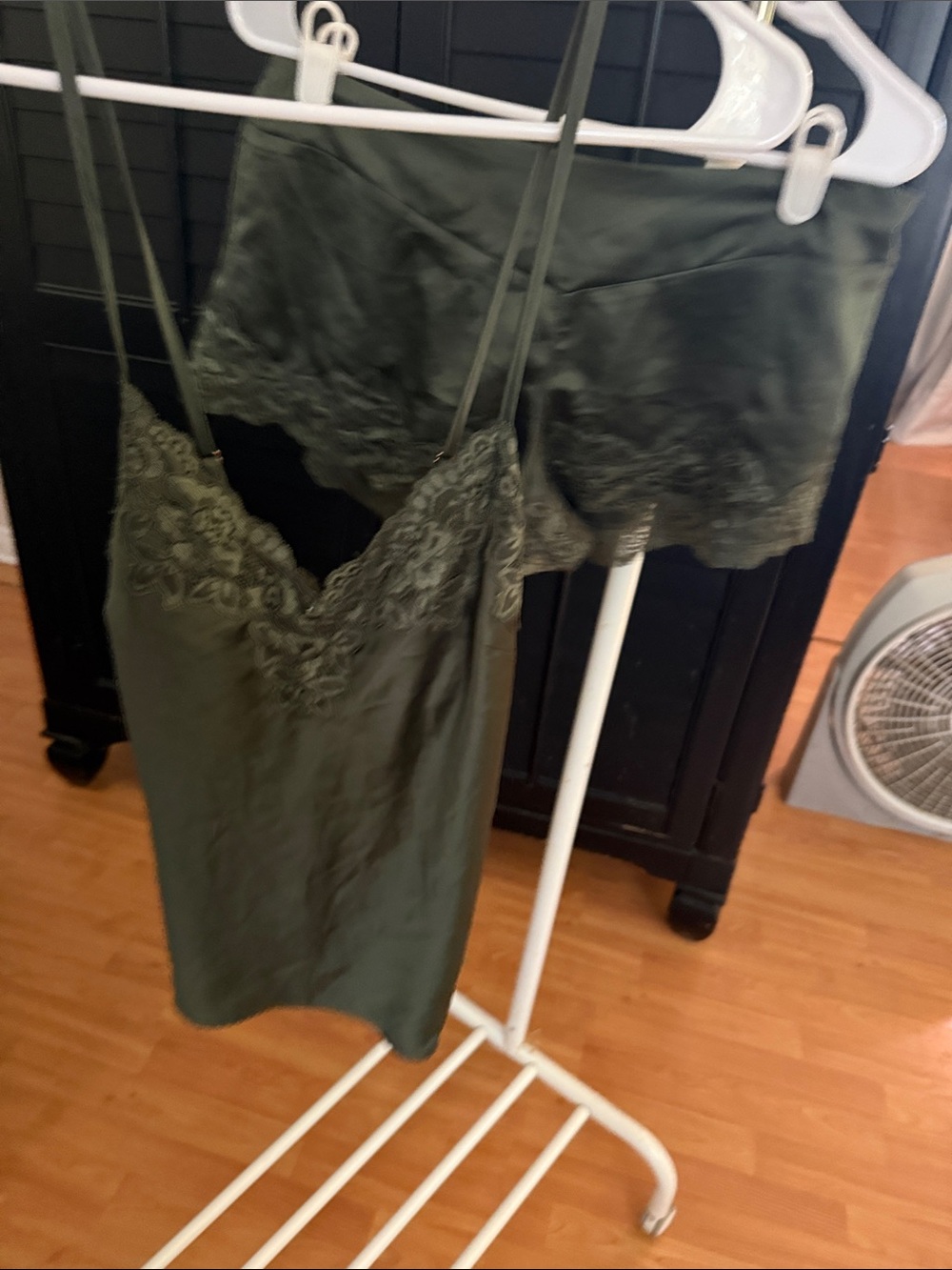 Bras N Things Olive Satin Lace-Trim Cami & Shorts Set